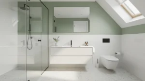 salle de bain verte et blanche